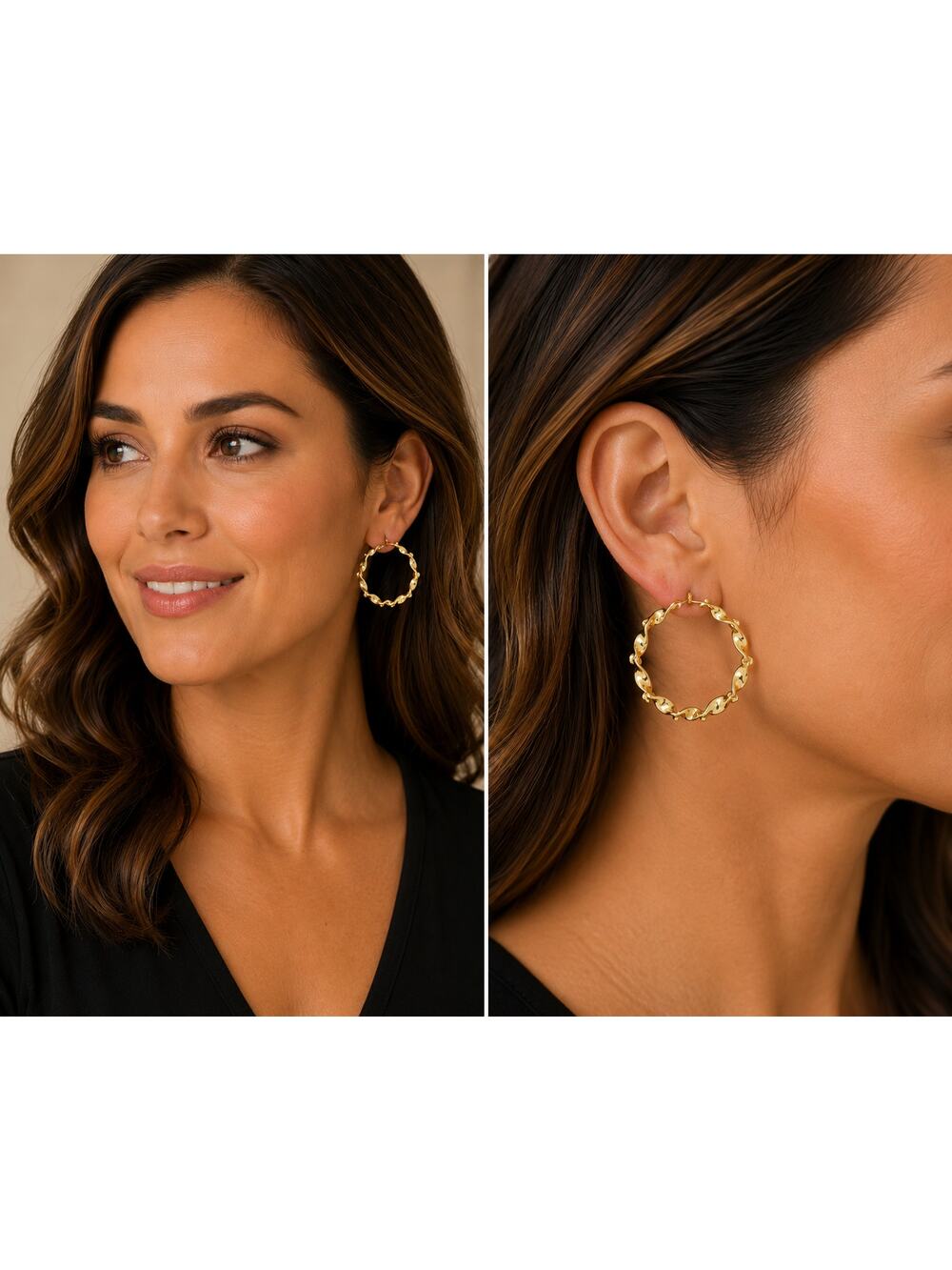 Gold Wavy Hoop Earrings | Sculptural Statement Hoops